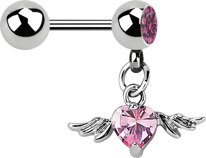 Image du produit Star Piercing Micro Barbell avec boule et pendentif aile coeur cristal rose (sans laiton, Acier chirurgical 316L)