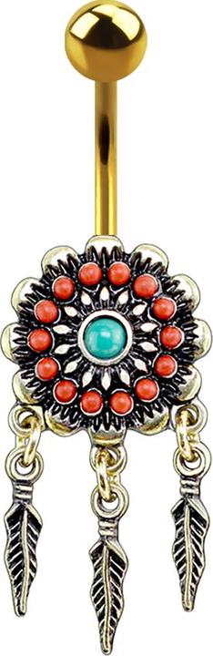 Produktbild Star Piercing Banane vergoldet Aztec Tribal Blume mit Anhänger (Messing, Chirurgenstahl 316L)