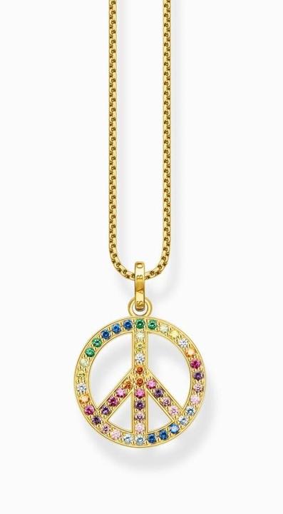 Immagine prodotto Thomas Sabo Collana con ciondolo Segno di Pace con pietre colorate placcata oro (Argento 925, 50 - 55 cm)