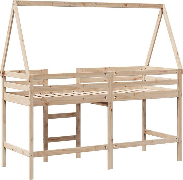 Produktbild VidaXL Hochbett mit Leiter Dach Bett Kinderbett Spielbett 90x190cm Massivholz (90 x 190 cm)
