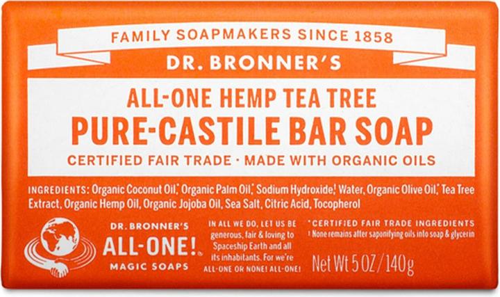Dr. Bronner's Dr Bronner's 3-in-1 Tea Tree Pure Castile Bar Soap 140g (Hard soap)