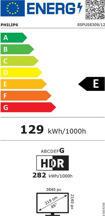 Energie-Label Philips 85PUS8309/12 (85", PUS8309, LED, 4K, 2024)