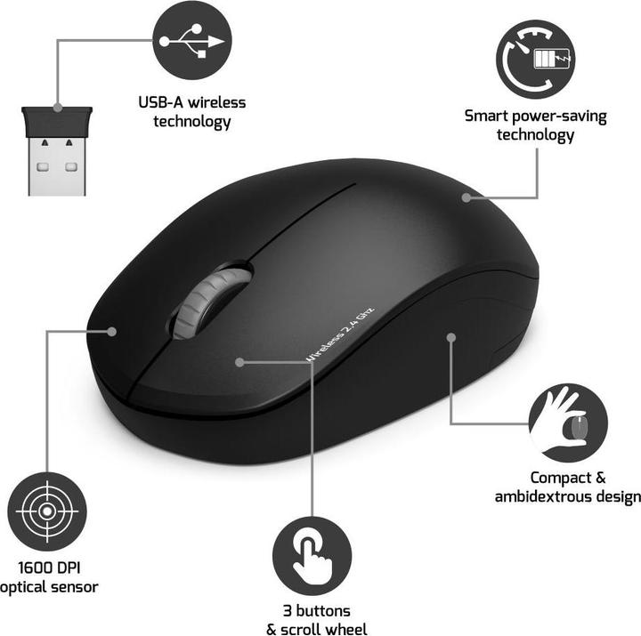 Produktbild Port Designs 900540 Maus Beidhändig RF Wireless Optisch 1600 DPI (Kabellos)