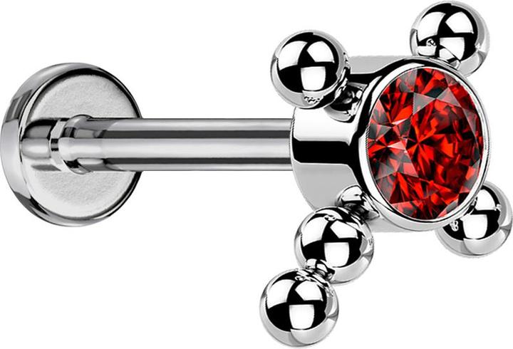 Produktbild Star Piercing Micro Labret Innengewinde silber Kreuz Kugeln Kristall rot (Titan G23, ohne Messing)