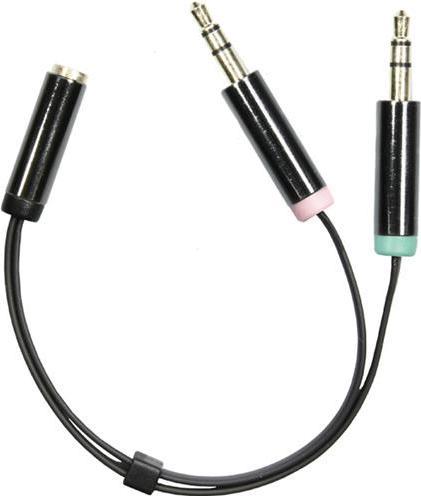 Actual product image Deltaco Adapter PC-headset 2 x 3.5mm ha -> 1 (0.10 m, 3.5mm jack (AUX))