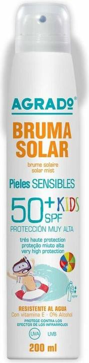Actual product image Agrado Spray Kids 50 Dry Sun Mist and Moisturising Sunscreen with SPF 50 UVA UVB Infrared Protection Water (Sun spray, SPF 50, 200 ml)