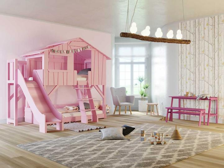 Image du produit Mathy by Bols Lit superposé cabane dans les arbres avec toboggan (90 x 190 cm)