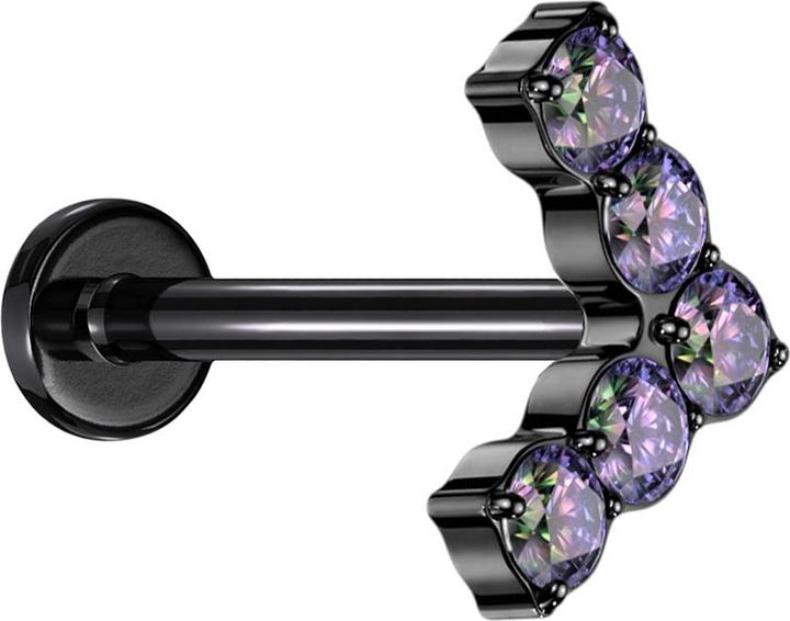 Star Piercing Micro Threadless Labret schwarz Winkel mit Kristallen dunkel multicolor (ohne Messing, Titan G23)