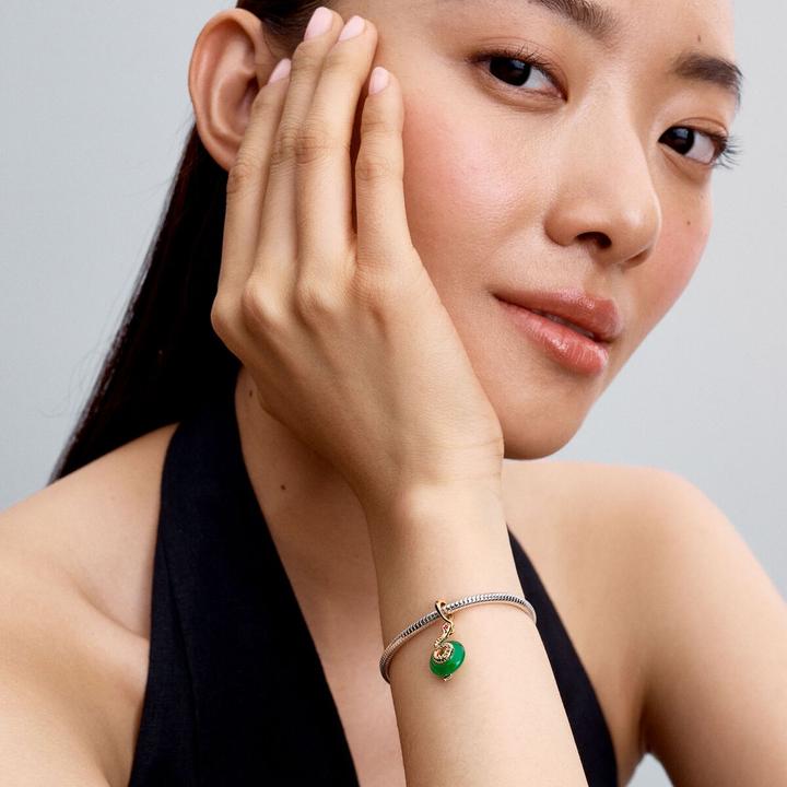 Actual product image Pandora Snake Green Murano Glass Dangle Charm (Gold plated, Metal, Glass)