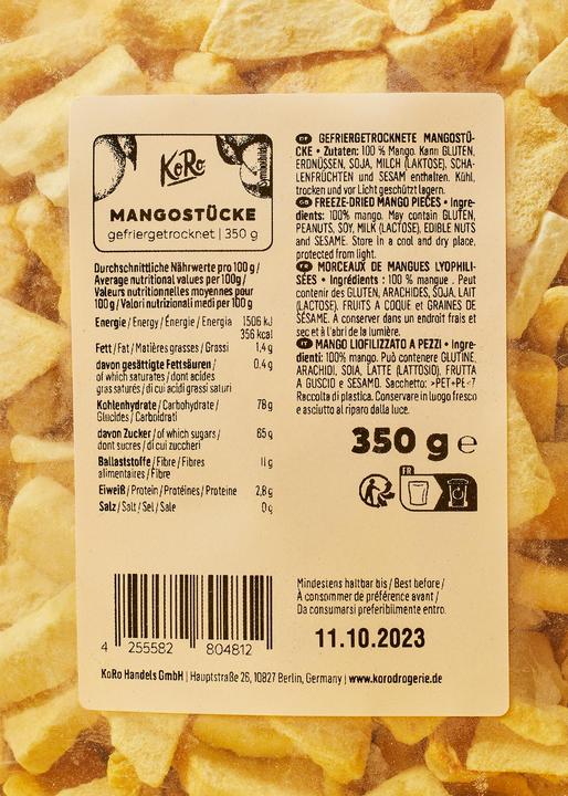 Nutritional values and ingredients KoRo Freeze-dried mango pieces (350 g)