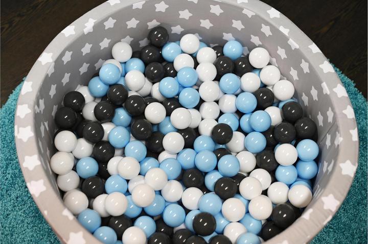 Actual product image Knorrtoys Ball pool soft - "Grey white stars" - 300 balls cream/grey/lightblue (approx. 6 diameters)
