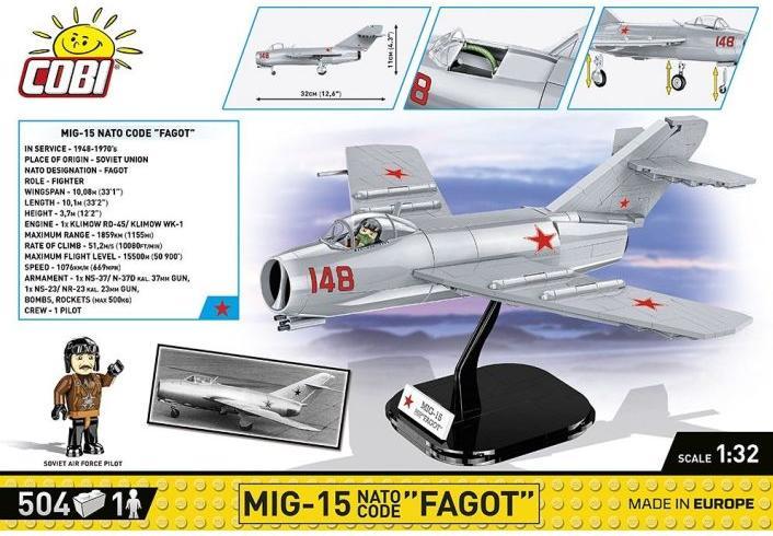 Actual product image Cobi MiG-15 Fagot, model, 504 parts, from 7 years old