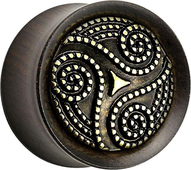 Produktbild Star Piercing Flared Plug aus Ebenholz gepunkteter Tribal Wirbel (Organisch, Messing)