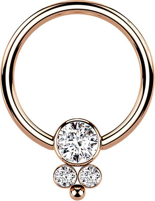 Image du produit Star Piercing Ball Closure Anneau disque rose doré avec trois cristaux (Acier chirurgical 316L)