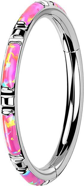 Star Piercing Micro Segmentring klappbar silber seitlich mehrere Opal streifen pink (ohne Messing, Titan G23)