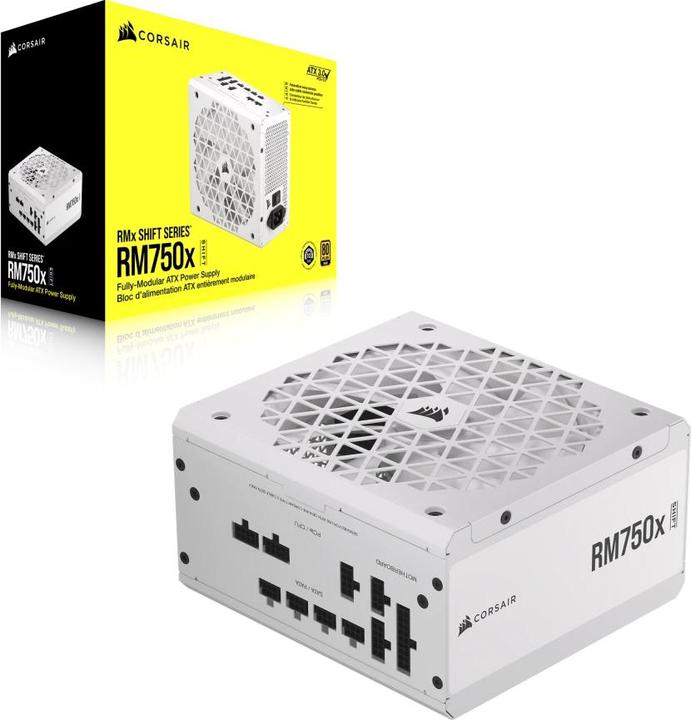 Image du produit Corsair Série RMx Shift White, RM750x Shift White, 750 Watt, 80 PLUS GOLD Certified, Fully Modular Power (750 W)