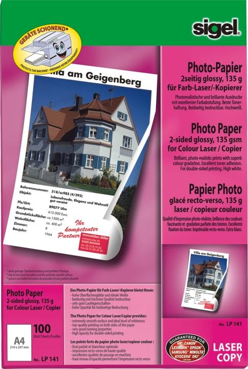 Produktbild Sigel Laser Fotopapier (135 g/m², A4, 100 x)