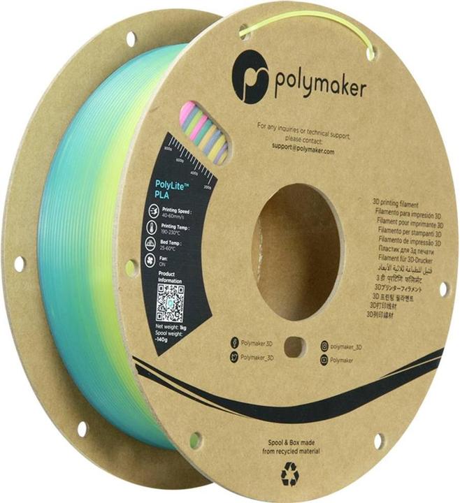 Produktbild Polymaker Luminous Filament PLA nachleuchtend Leucht-Regenbogen (PLA, 1.75 mm, 1000 g, Mehrfarbig)