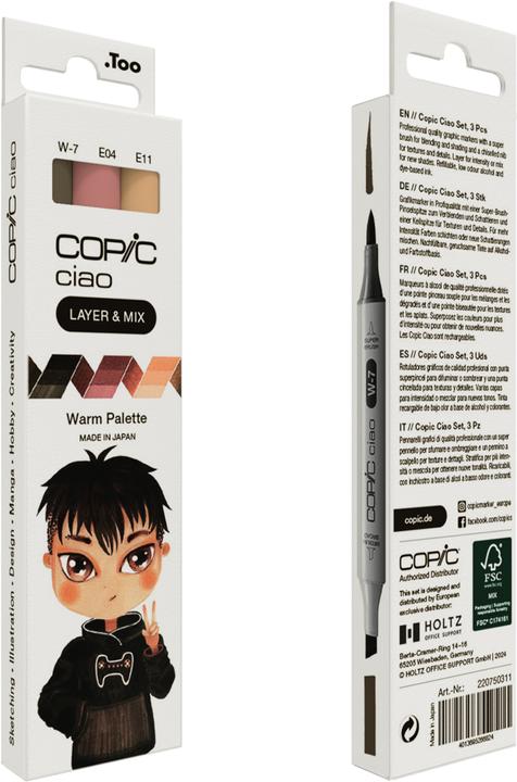 Image du produit Copic CIAO - Marqueurs (E-11 Bareley Beige, W-7 Gris chaud No. 7, E-04 Rouge à lèvres rose, 6 mm, 3 x)
