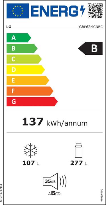 Label énergétique LG GBP62MCNBC (384 l)