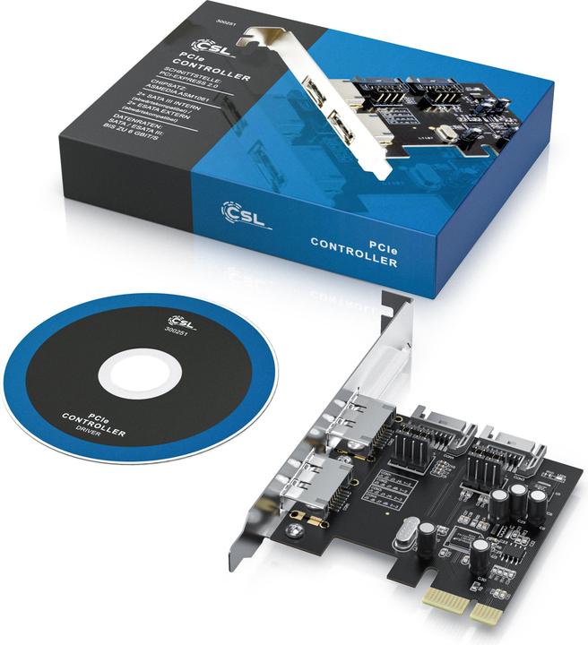 Produktbild CSL PCIe Karte, SATA III / eSata III, 2x intern SATA, 2x extern eSATA Controllerkarte