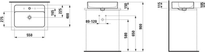 Produktbild Laufen VAL Waschtisch-Schale, ohne Hahnloch, mit Überlauf, 550x400mm, H812284 (650 mm, 190 mm)