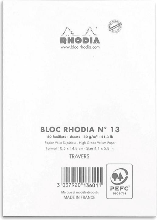 Actual product image Rhodia Blocks stapled 80g Basics (A6, Lined)
