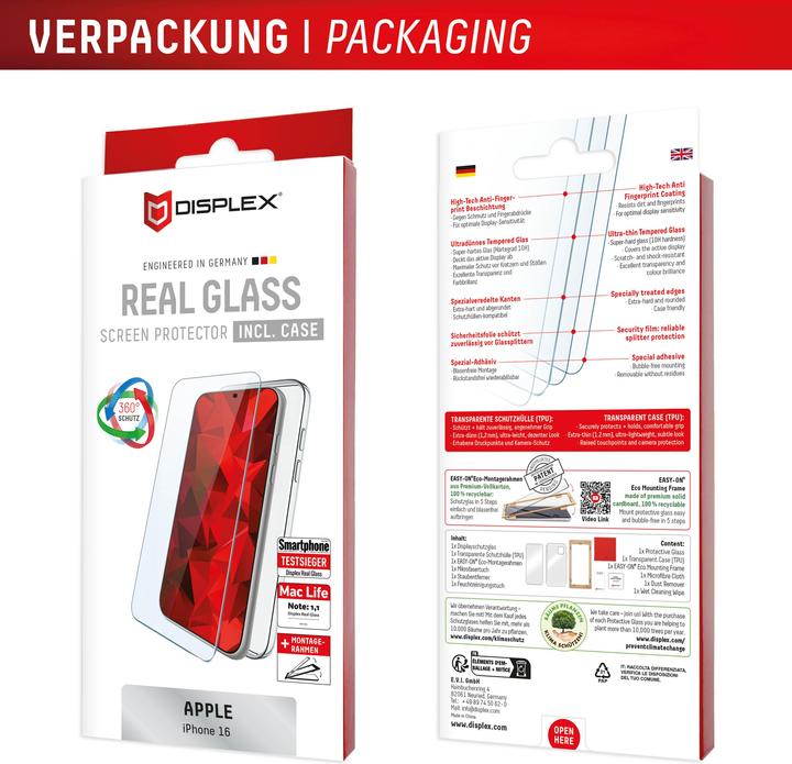 Actual product image Displex Real Glass, 2D Panzerglas + Handyhülle (1 Piece, Apple iPhone 16)