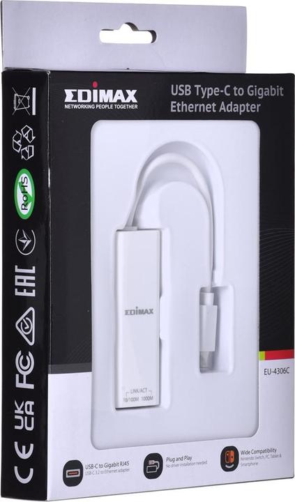 Produktbild edimax USB 3.2 Type C -> Gigabit Ethernet Adapter (USB 3.2, RJ45 (1x))
