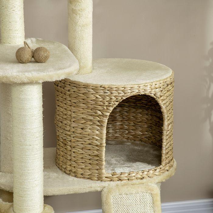 Image du produit Swisshandel24 Arbre à chat, 150 cm, arbre à chat avec maison pour chat, arbre à grimper avec hamac et rampe (150 cm, Marron, Crème)