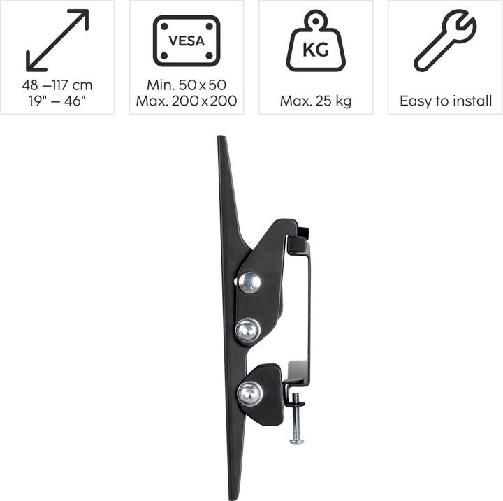 Produktbild Hama TV-Wandhalterung, neigbar, 117 cm (46") bis 25 kg (Wand, 46", 25 kg)