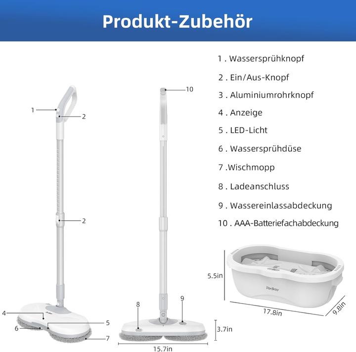 Produktbild Redkey M1 Elektrisch Wischmopp Kabelloser Handheld Spraymop Bodenwischer LED