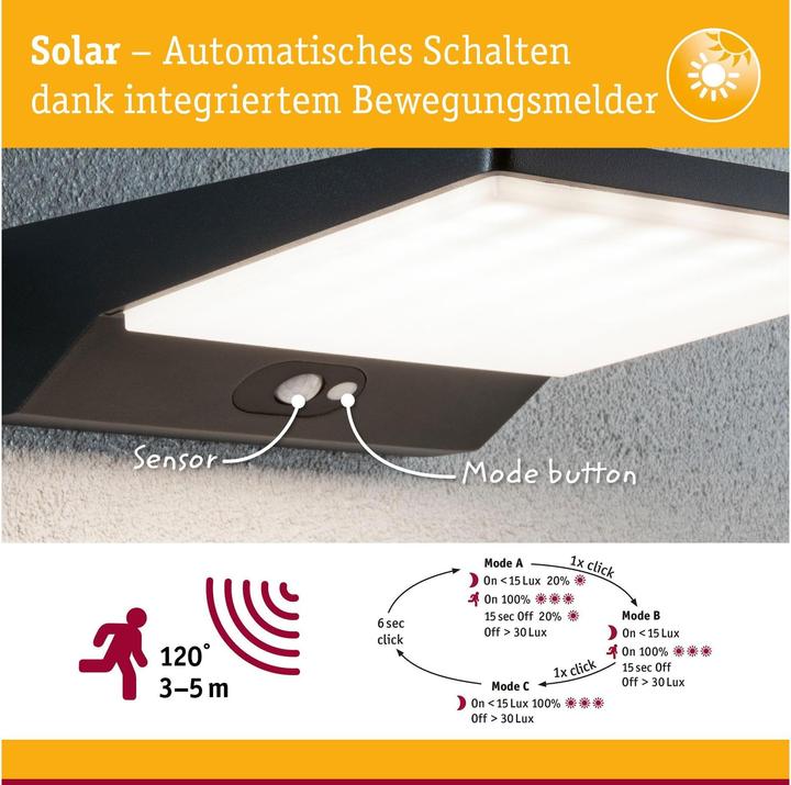 Produktbild Paulmann Solar Wandleuchte Ronas (550 lm, IP44)