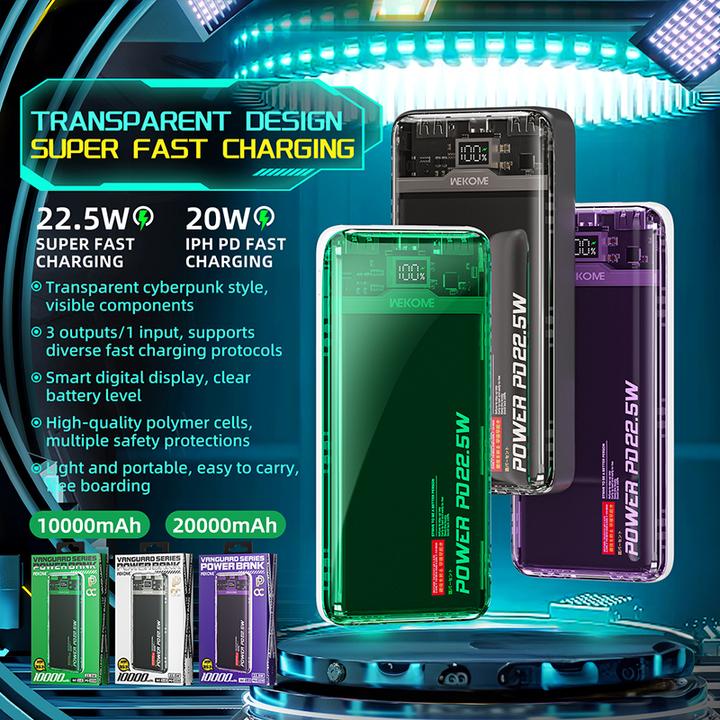 Actual product image Wekome WP-351 Vanguard-Serie – Powerbank 20000 mAh PD 20 W + QC 22,5 W (grün/transparent) (20000 mAh)