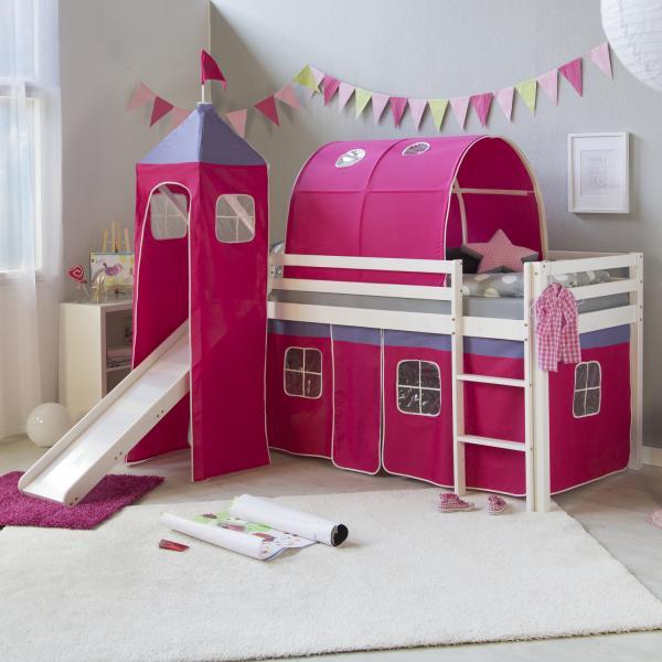Actual product image Homestyle4u Loft bed with slide and curtain (90 x 200 cm)