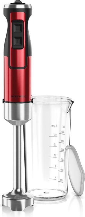 Produktbild Arendo Stabmixer 1000W, Edelstahl Pürierstab in Rot, Handmixer mit Becher, stufenlose Regelung, DC Motor