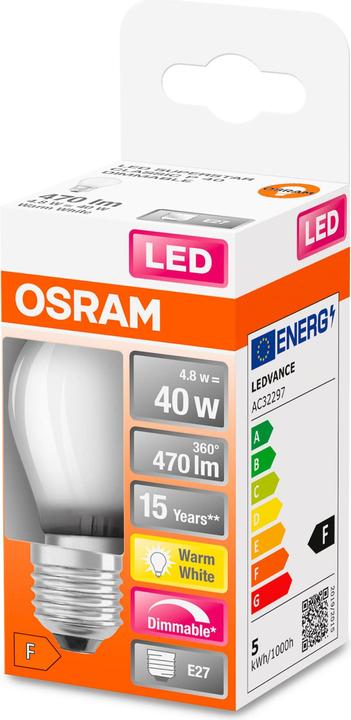 Actual product image Osram Superstar Classic P40 (E27, 4.80 W, 470 lm, 6 x, F)