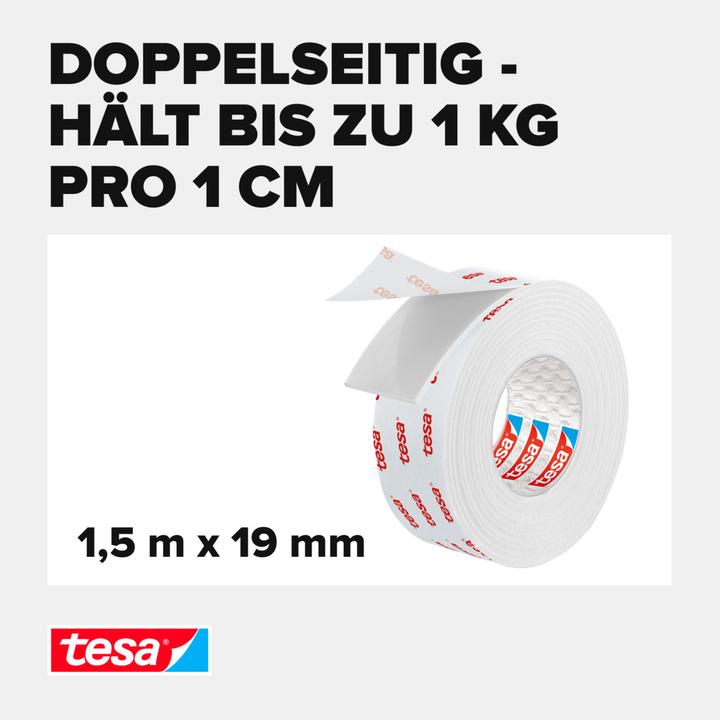 Produktbild tesa Montageband für Tapete & Putz, doppelseitiges Montageklebeband (19 mm)
