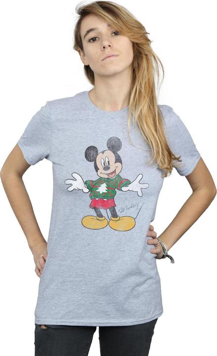 Actual product image Disney Womens/Ladies Mickey Mouse Christmas Jumper Cotton Boyfriend T-Shirt (L)