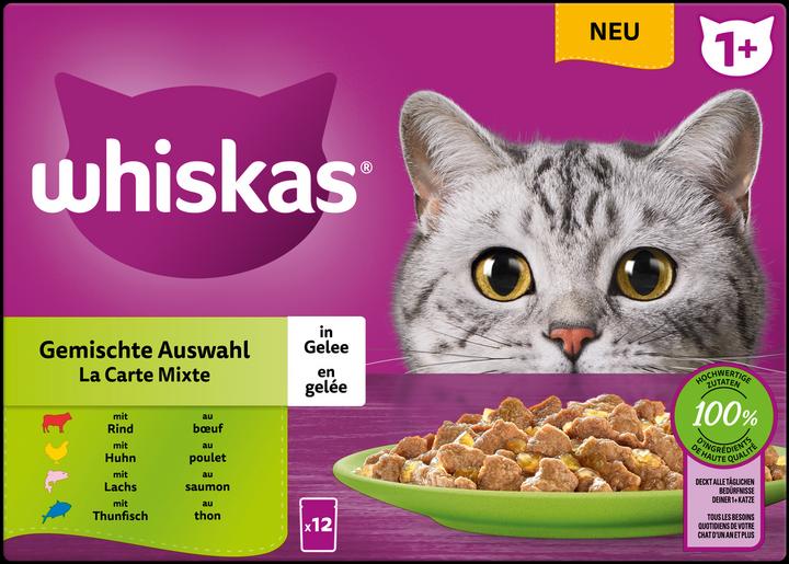 Produktbild Whiskas Frischebeutel 85g Gemischte Auswahl in Gelee 1+ 12-Pack (Adult, 4 Stk., 1020 g)