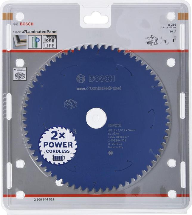 Produktbild Bosch Professional Zubehör Akku-Kreissägeblatt Expert for Laminated Panel, 216 x 2,1/1,4 x 30, 66 Zähne