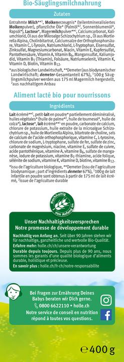 Nährwerte und Zutaten Holle Bio-Anfangsmilch Pre (400 g, ab Geburt)