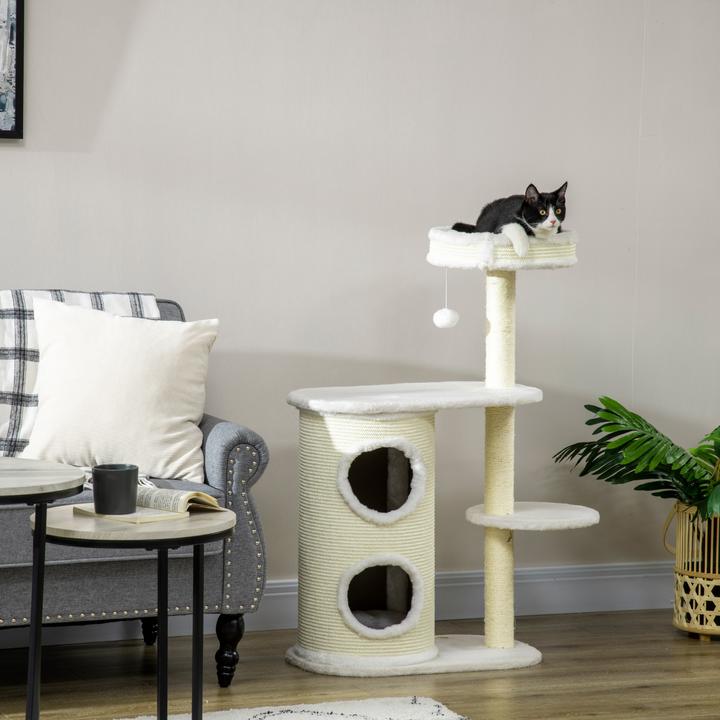 Image du produit PawHut Arbre à chat avec tonneau à griffer (100 cm, Blanc crème)