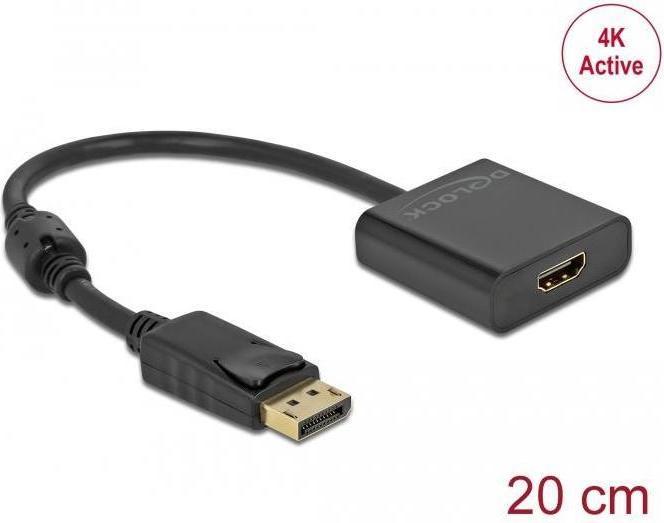 Produktbild Delock Adapter DisplayPort 1.2 Stecker zu HDMI Buchse 4K Aktiv schwarz (HDMI, 20 cm)