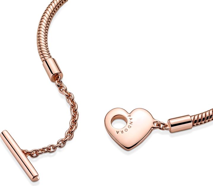 Image du produit Pandora 14k or rose Moments Heart T-Bar Snake Chain Bracelet (16 cm, Métal, plaqué or rose)