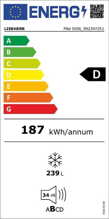 Energy Label Liebherr Freezer Prime FNd 5056 White (Stand-alone, 238 l)