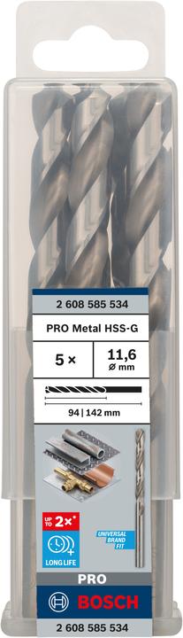 Immagine prodotto Bosch Professional Zubehör Trapano PRO Metal HSS-G, 11,6 x 94 x 142 mm (11,6 mm)