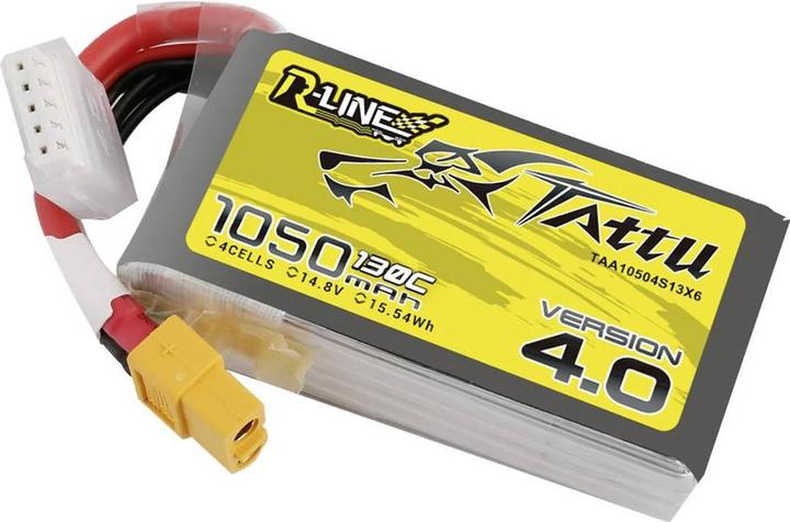 Produktbild Tattu R-Line 4.0 1050mAh 14,8V 130C 4S1P XT60 Battery (14.80 V, 1050 mAh)
