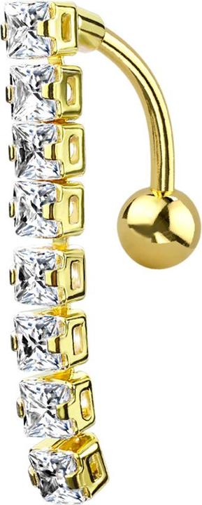 Produktbild Star Piercing Banane 14k vergoldet mit Anhänger Balken mit quadratischen Kristallen (Chirurgenstahl 316L, Messing)