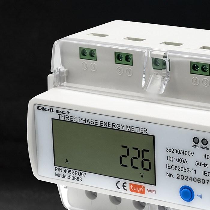 Produktbild Qoltec 50883 Three phase electronic energy consumption meter for DIN rail | Wi-Fi | TUYA | 400V | LC